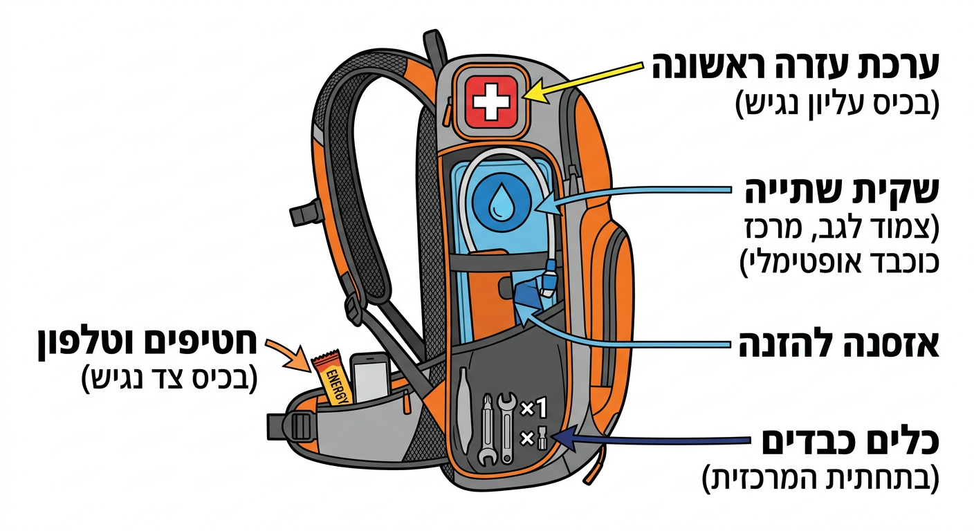 אינפוגרפיקה: איך לארוז תיק גב לרכיבת אנדורו בצורה נכונה
