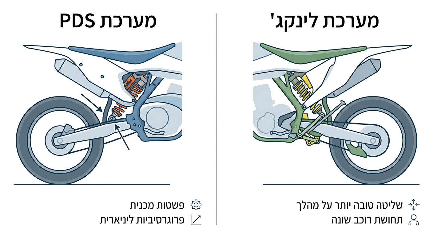 אינפוגרפיקה המשווה בין מערכת מתלה אחורי PDS למערכת Linkage