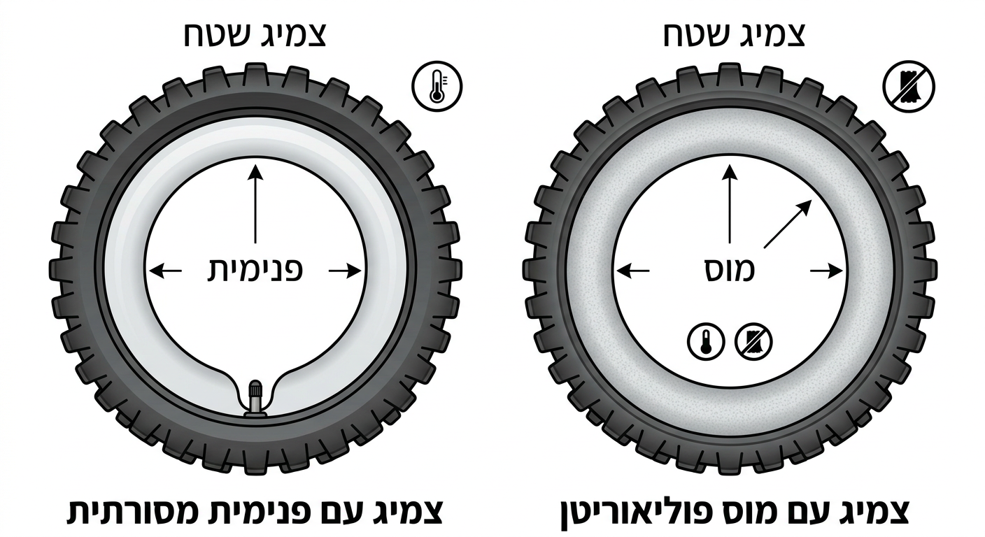 אינפוגרפיקה: השוואה בין חתך צמיג עם פנימית לבין חתך צמיג עם מוס