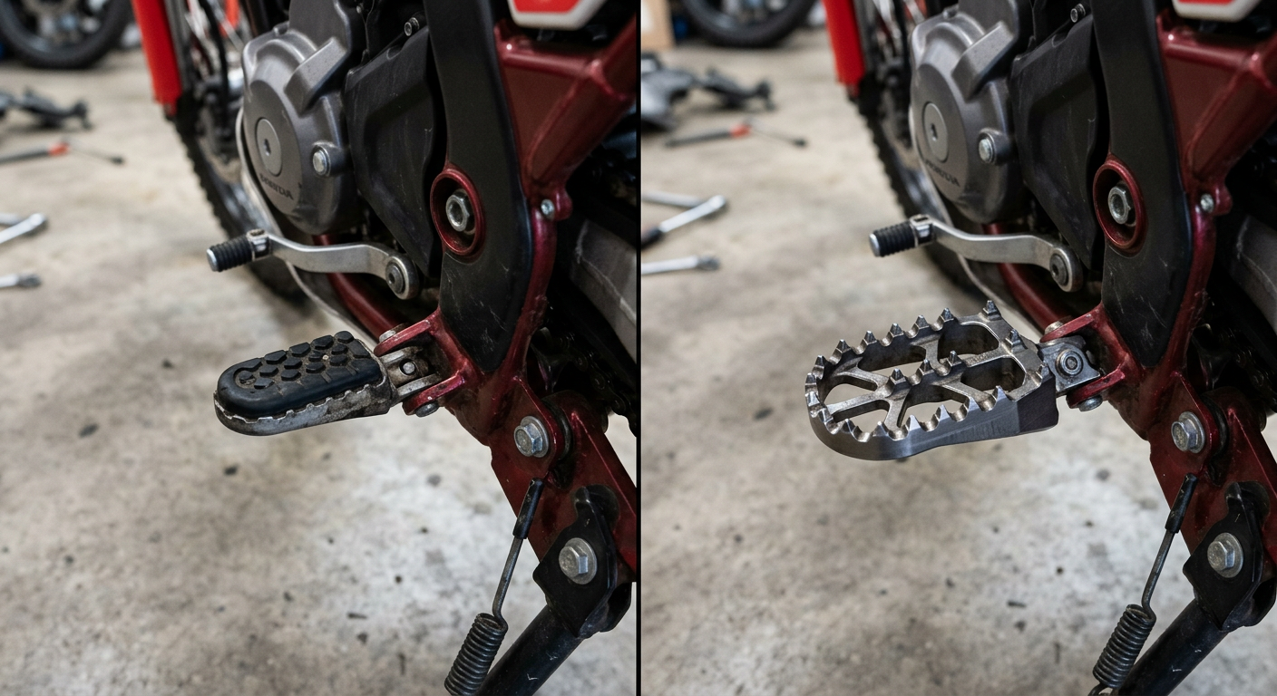 השוואה בין רגלית מקורית של CRF300L לרגלית שטח רחבה