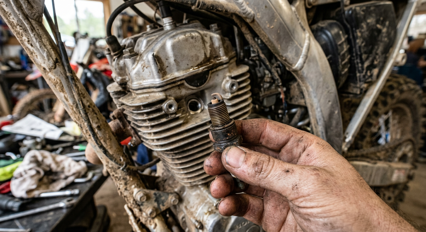 בדיקת מצת באופנוע KTM EXC, המצת בצבע חום-קפה אידיאלי