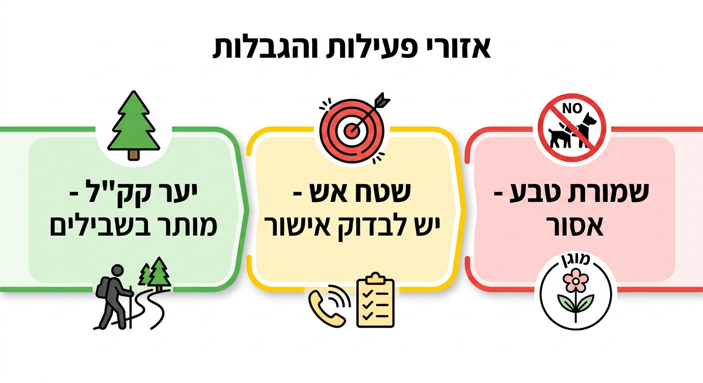 אינפוגרפיקה: אזורים מותרים ואסורים לרכיבת שטח - יערות קק"ל, שטחי אש ושמורות טבע