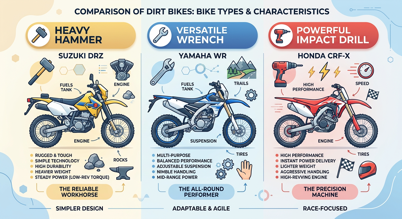 אינפוגרפיקת השוואה בין DRZ, WR ו-CRF-X